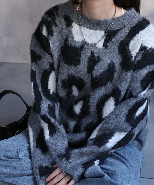 ニット セーター 「ユニセックス商品」レオパード柄オーバーサイズニットプルオーバー レディース メンズ | CREARE -LINO- | 21