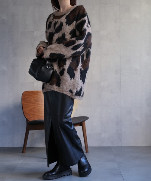 ニット セーター 「ユニセックス商品」レオパード柄オーバーサイズニットプルオーバー レディース メンズ | CREARE -LINO- | 07
