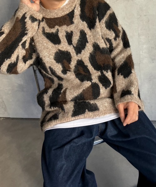 ニット セーター 「ユニセックス商品」レオパード柄オーバーサイズニットプルオーバー レディース メンズ | CREARE -LINO- | 10