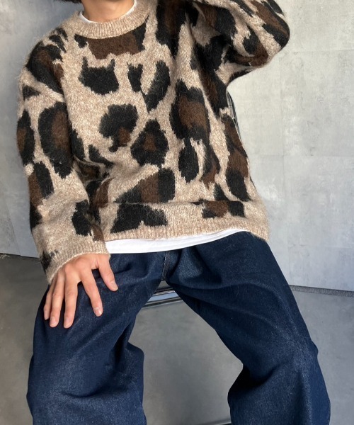 ニット セーター 「ユニセックス商品」レオパード柄オーバーサイズニットプルオーバー レディース メンズ | CREARE -LINO- | 09