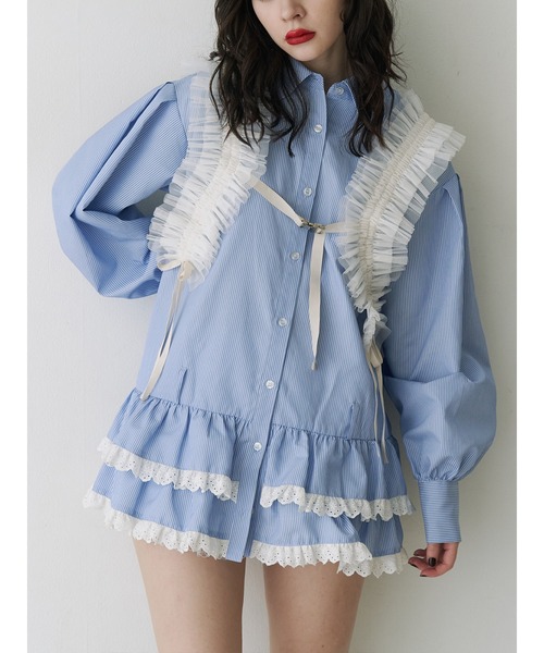 jouetie ヘムレースフリルチュニックシャツ jouetie ブラウス シャツ 「再入荷」ヘムレースフリルチュニック