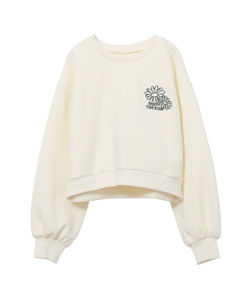 トレーナー/スウェット FLOWER PATCH SWEAT TOP トレーナー スウェット フラワーワンポイント刺しゅう裏起毛トップス