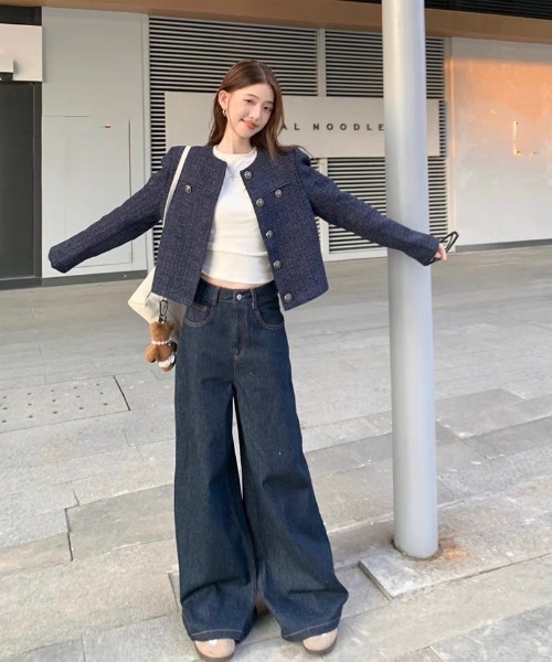 ジャケット ノーカラージャケット ノーカラー ツィードジャケット