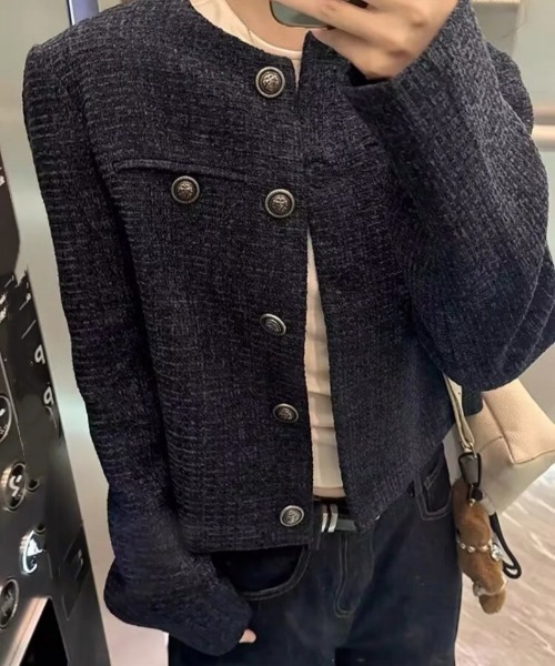 ジャケット ノーカラージャケット ノーカラー ツィードジャケット