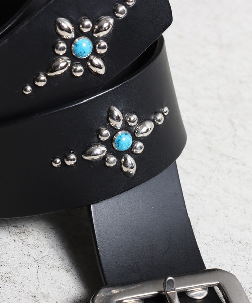 Dorisの珍しいベルトです。パーツが6個ついててとても可愛いベルトです ROTAR ベルト Buttero leather Studs Belt メンズ レディース
