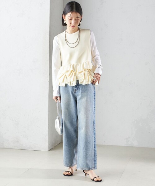 ♡SHIPS 25SS ペプラムフリル 2WAYベスト ネイビー♡ シップス SHIPS 〈手洗い可能〉ペプラム フリル 2WAY ベスト