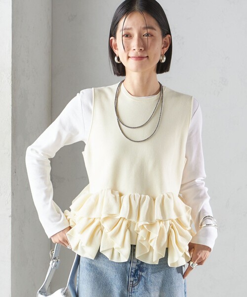 SHIPS（シップス） ベスト ジレ 「手洗い可能」ペプラム フリル 2WAY
