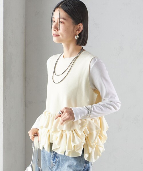 SHIPS（シップス） ベスト ジレ 「手洗い可能」ペプラム フリル 2WAY