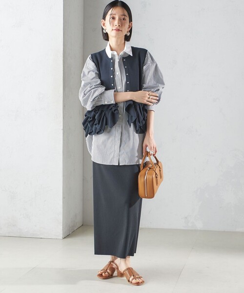 SHIPS（シップス） ベスト ジレ 「手洗い可能」ペプラム フリル 2WAY