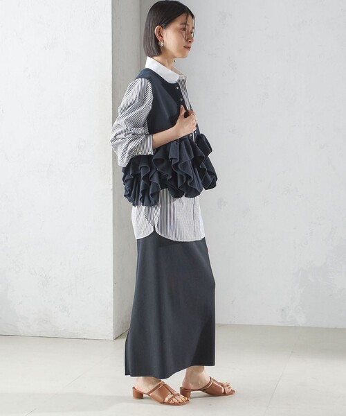 SHIPS（シップス） ベスト ジレ 「手洗い可能」ペプラム フリル 2WAY