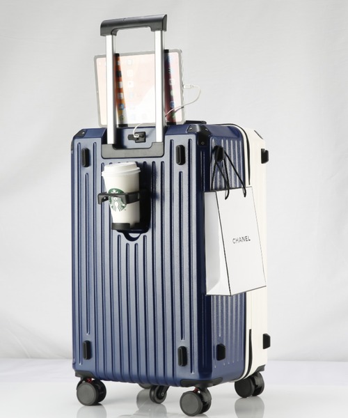 スーツケース キャリーケース Mサイズ　60L USBポート　ドリンクホルダー relac スーツケース ドリンクホルダー付き 多機能 キャリー