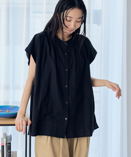 ブラウス シャツ 「洗える」リネンレーヨン タックブラウス レディース セール】【S-LL】インせず腰回りすっきり フロントタック