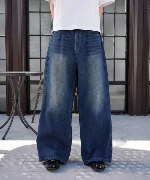 ワイドデニムパンツ バギー ジーンズ 古着風 ストリート お洒落 Regen Glanz ジーンズ wide baggy denim pants/ワイドバギー