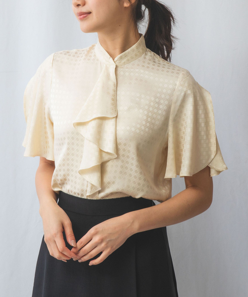 ブラウス シャツ 「NARACAMICIE」織り柄サテンチューリップスリーブ半袖ブラウス レディース NARACAMICIE ブラウス シャツ 「NARACAMICIE」織り柄サテン