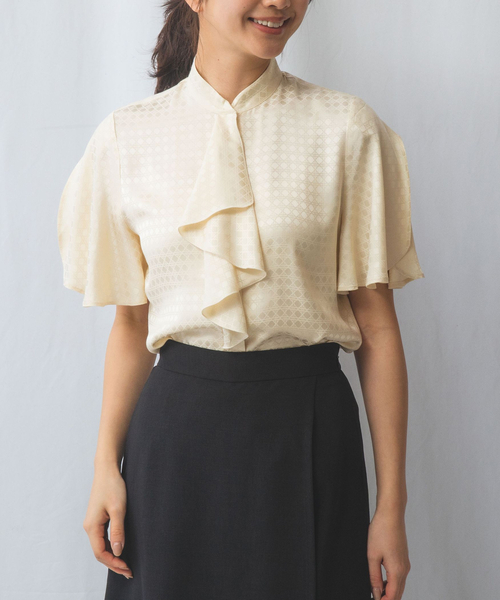 NARACAMICIE / ナラカミーチェ 【NARACAMICIE】織り柄サテンチューリップスリーブ半袖ブラウス NARACAMICIE ブラウス シャツ 「NARACAMICIE」織り柄サテン