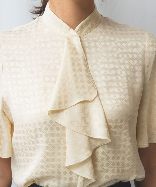 NARACAMICIE / ナラカミーチェ 【NARACAMICIE】織り柄サテンチューリップスリーブ半袖ブラウス NARACAMICIE ブラウス シャツ 「NARACAMICIE」織り柄サテン