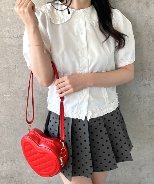 Mejoul ブラウス シャツ 半袖フリルショートパフスリーブブラウス