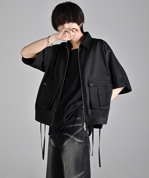 【ADRER】ミリタリースーパーギミックシャツブルゾン（ブラック／S) military super gimmick shirt blouson（シャツ/ブラウス