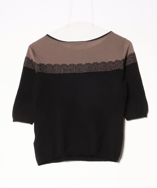 EPOCA エポカ フリル付き 7分袖 ニット 40 ブラック 黒 EPOCA エポカ フリル付き 7分袖 ニット 40 ブラック 黒