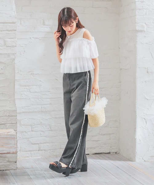t*3様 SLEEVELESS FRILL SHIRT (即日発送可) Honeys tシャツ 肩あきフリルトップス レディース : ZOZOTOWN