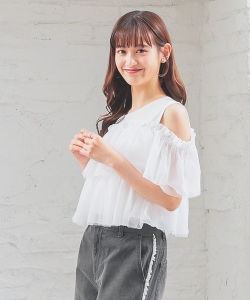 Honeys tシャツ 肩あきフリルトップス レディース : ZOZOTOWN