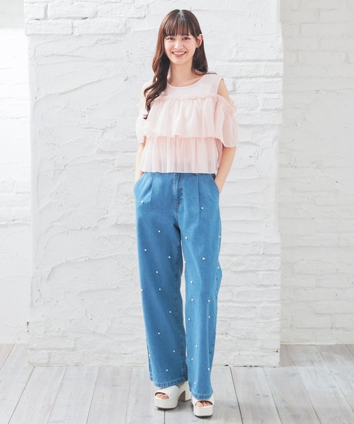 Honeys tシャツ 肩あきフリルトップス レディース : ZOZOTOWN