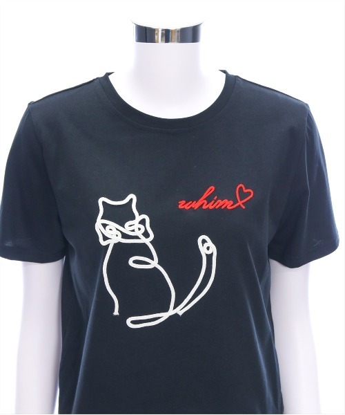 CLEAR BASIC tシャツ コード刺繍猫Tシャツ「大人 カジュアル
