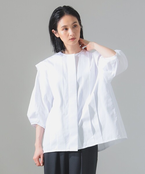 Demi-LuxeBEAMS AK+1 タックスリーブ　スキッパーブラウス Demi-LuxeBEAMS AK+1 タックスリーブ スキッパーブラウス レディース