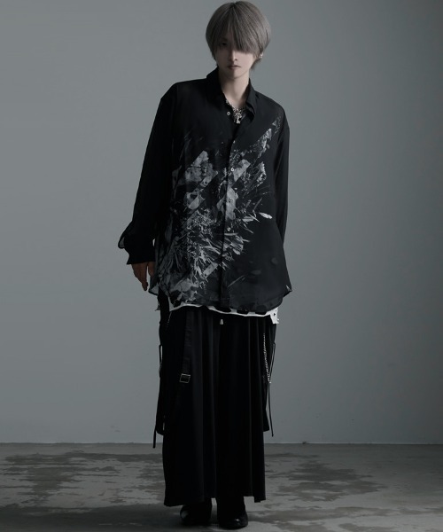 NOVESSEL シャツ 「NOVESSEL/ノベセル」シフォン花柄シースルー長袖