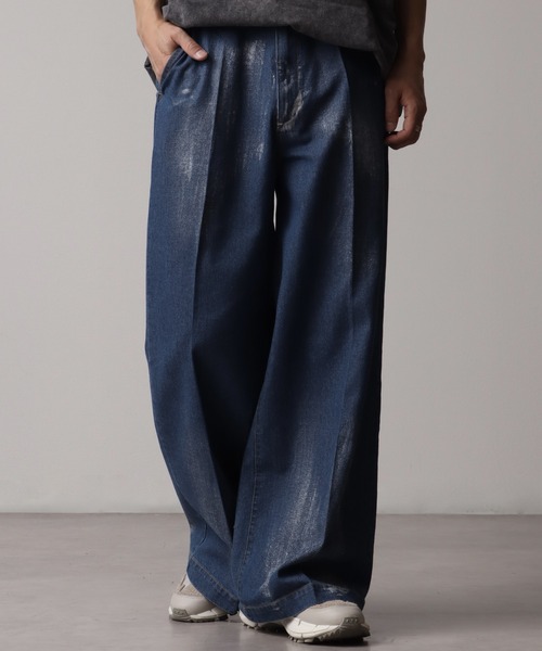 ジーンズ 箔プリントデニムワイドパンツ メンズ レディース : ZOZOTOWN