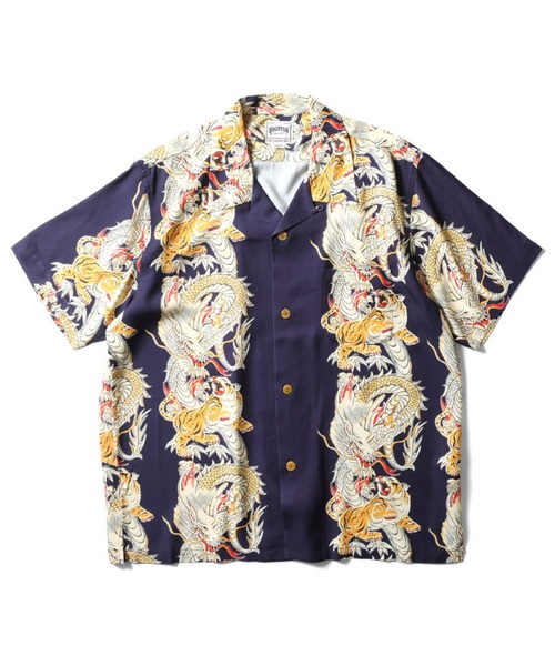 HOUSTON ヒューストン］DRAGON TIGER RAYON ALOHA SHIRT 龍虎 アロハ