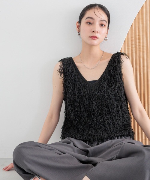 ベスト ジレ フリンジニットベスト　498176 レディース LOWRYS FARM ベスト ジレ フリンジニットベスト 498176