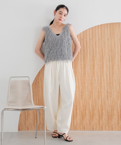 ベスト ジレ フリンジニットベスト　498176 レディース LOWRYS FARM ベスト ジレ フリンジニットベスト 498176