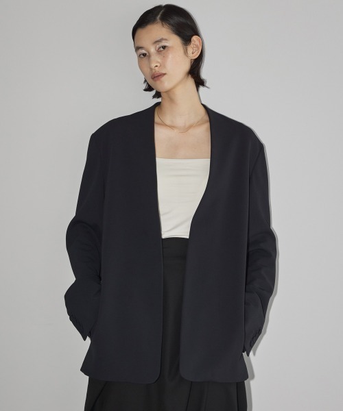 TODAYFUL ノーカラーブラックジャケット　リネン混 TODAYFUL ノーカラーブラックジャケット リネン混（TODAYFUL