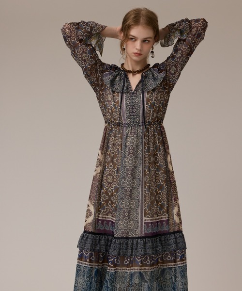 美品 グレースコンチネンタル ペイズリーパターンプリントワンピース ロング GRACE CONTINENTAL ワンピース ペイズリープリントドレス : ZOZOTOWN