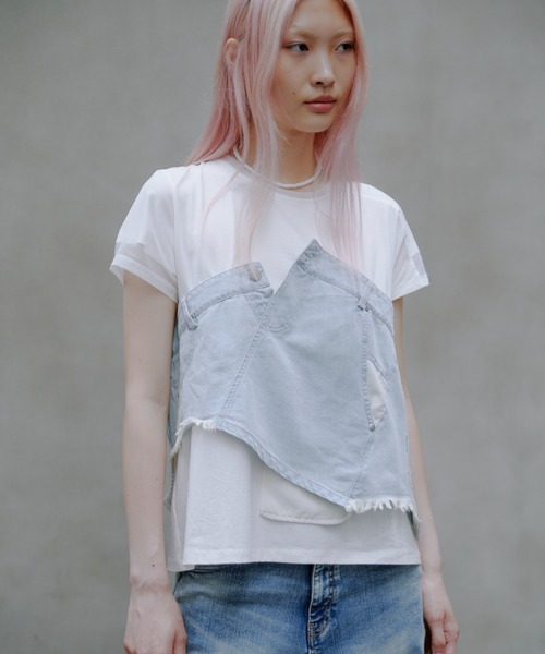 tシャツ AULA AILA（アウラ アイラ）別注デニムレイヤードＴシャツ レディース AULA AILA tシャツ AILA（アウラ アイラ）別注デニムレイヤード