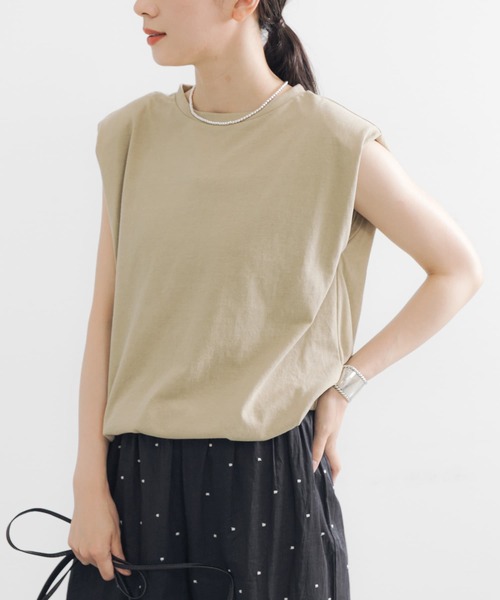 tシャツ ショルダーパッドカットソー レディース