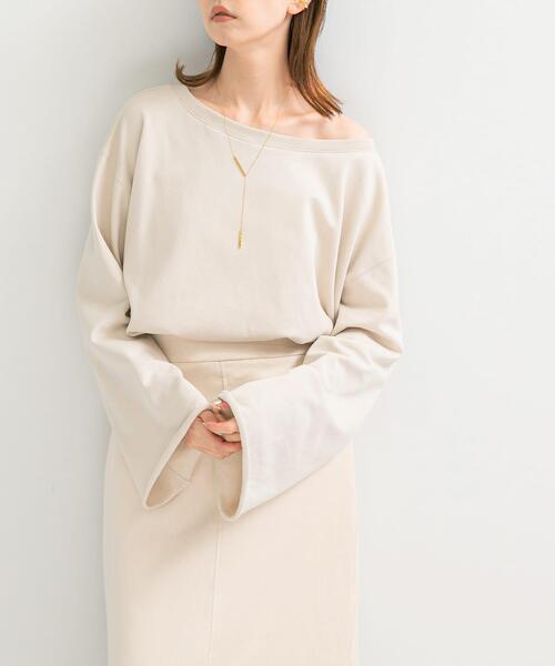 【L/BEIGE】オフショルライトスウェット トレーナー スウェット オフショルライトスウェット レディース