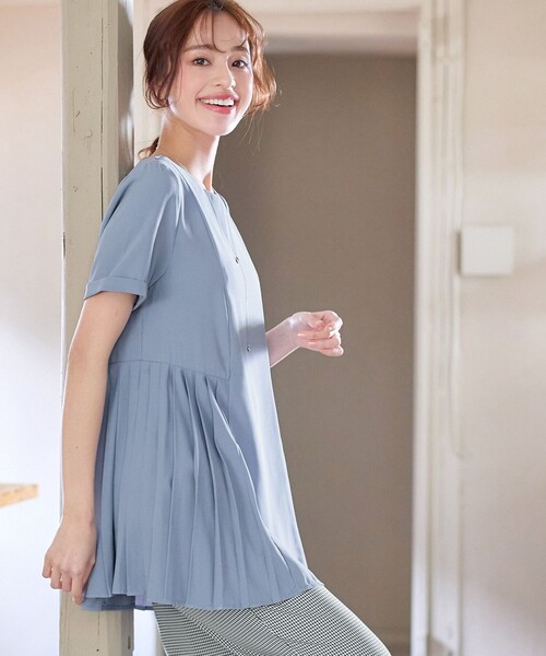 「Tiaclasse」 半袖チュニック S ネイビー レディース_画像8