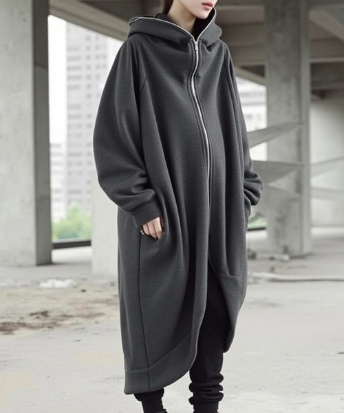 cammie パーカー ジップトリミングフードロングジャケット レディース