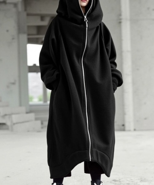 cammie パーカー ジップトリミングフードロングジャケット レディース