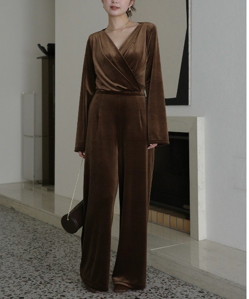 anuans（アニュアンス） サロペット オーバーオール ベロアカット