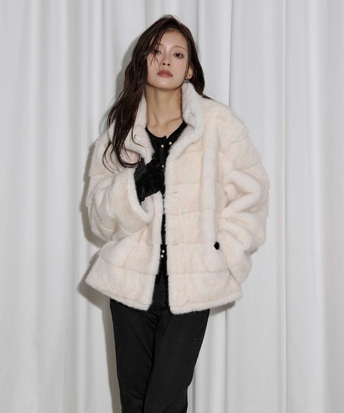 【新品未使用】タグ付き　ミンク　ファーコートMサイズ Ezick ブルゾン アウター mink feel fur coat ミンクタッチファー