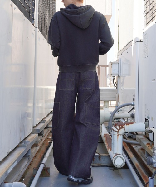 SPINNS パーカー 短丈ダブルジップパーカー/パッチワークロゴ