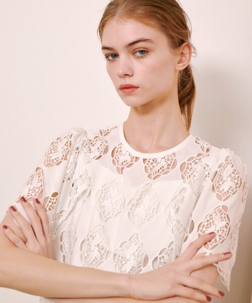 「LOULOU WILLOUGHBY」 半袖ブラウス 2 ホワイト レディース_画像3