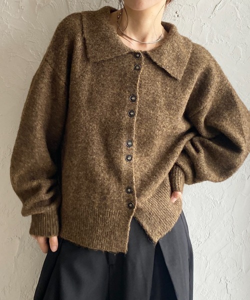 She's Closet カーディガン 長袖ボリュームスリーブ襟付きボタンポロ