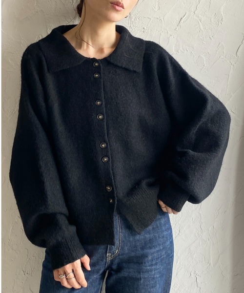 She's Closet カーディガン 長袖ボリュームスリーブ襟付きボタンポロ