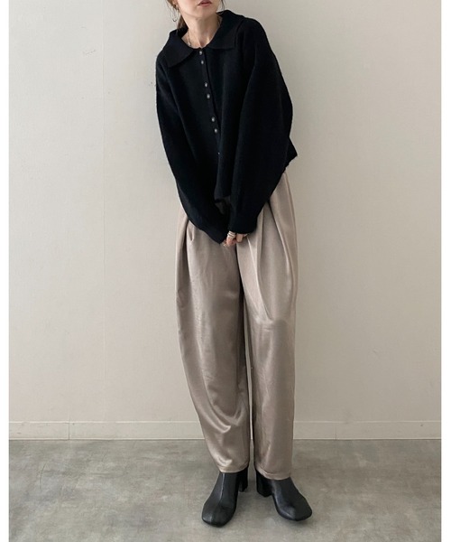 She's Closet カーディガン 長袖ボリュームスリーブ襟付きボタンポロ