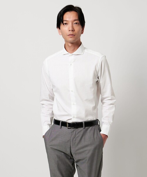 【WHITE】サッカー カッタウェイカラーシャツ<A DAY IN THE LIFE> UNITED ARROWS LTD. OUTLET｜サッカー カッタウェイカラー 7分袖シャツ