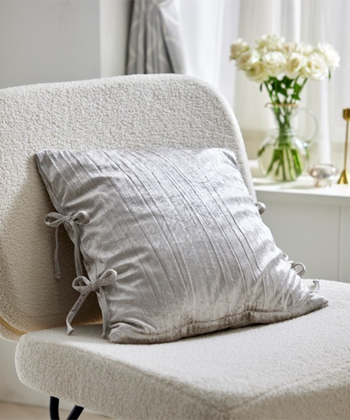 クッション クッションカバー ベロア調洗えるリボン付きクッション